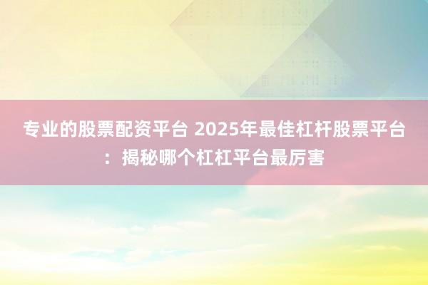 专业的股票配资平台 2025年最佳杠杆股票平台：揭秘哪个杠杠平台最厉害