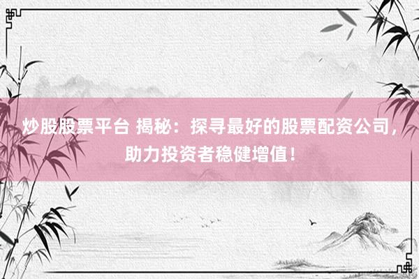 炒股股票平台 揭秘：探寻最好的股票配资公司，助力投资者稳健增值！