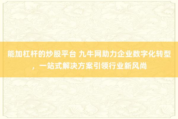 能加杠杆的炒股平台 九牛网助力企业数字化转型，一站式解决方案引领行业新风尚