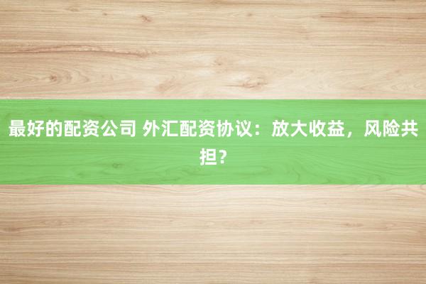 最好的配资公司 外汇配资协议：放大收益，风险共担？