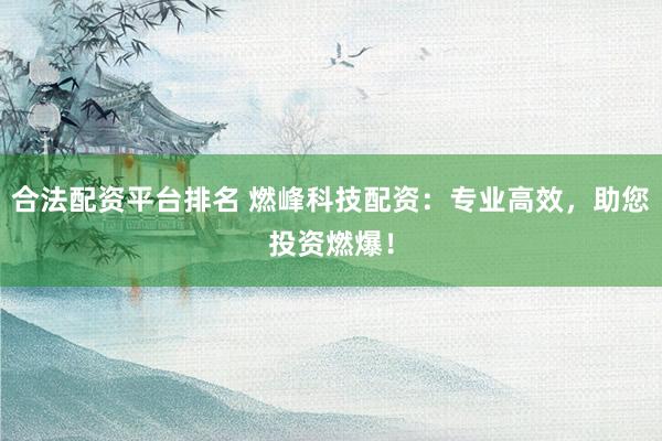 合法配资平台排名 燃峰科技配资：专业高效，助您投资燃爆！