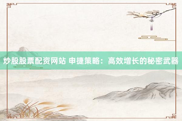 炒股股票配资网站 申捷策略：高效增长的秘密武器