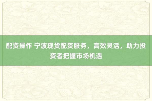 配资操作 宁波现货配资服务，高效灵活，助力投资者把握市场机遇