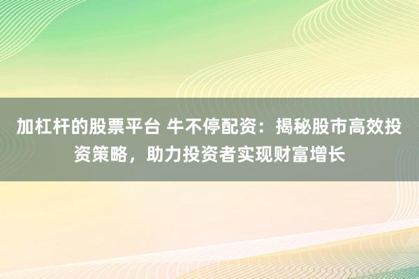 加杠杆的股票平台 牛不停配资：揭秘股市高效投资策略，助力投资者实现财富增长