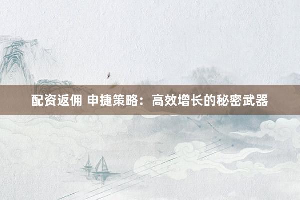配资返佣 申捷策略：高效增长的秘密武器