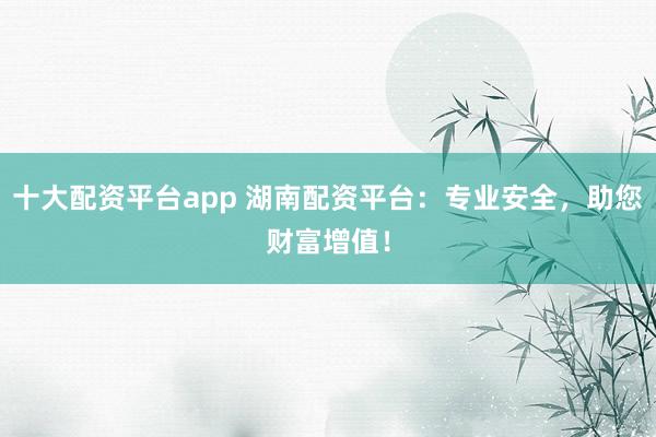 十大配资平台app 湖南配资平台:专业安全,助您财富增值!