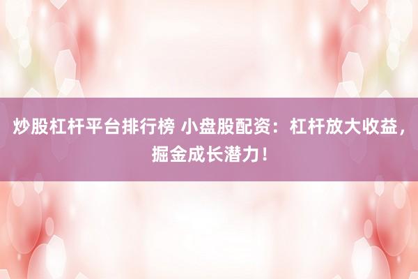 炒股杠杆平台排行榜 小盘股配资:杠杆放大收益,掘金成长潜力!