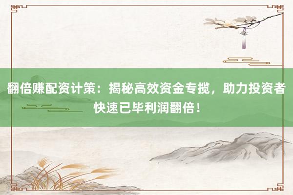 翻倍赚配资计策：揭秘高效资金专揽，助力投资者快速已毕利润翻倍！