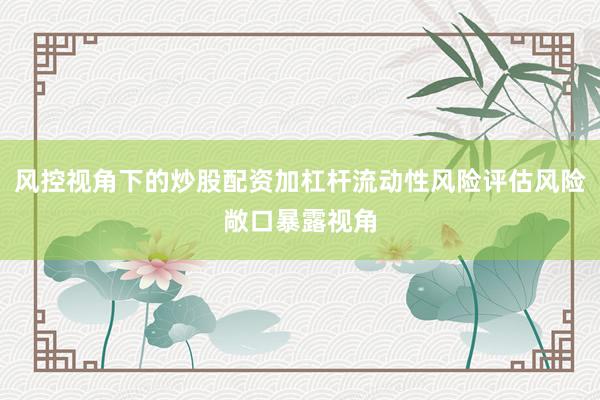 风控视角下的炒股配资加杠杆流动性风险评估风险敞口暴露视角