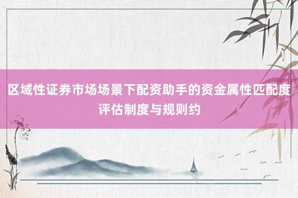 区域性证券市场场景下配资助手的资金属性匹配度评估制度与规则约