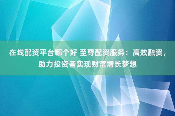 在线配资平台哪个好 至尊配资服务：高效融资，助力投资者实现财富增长梦想