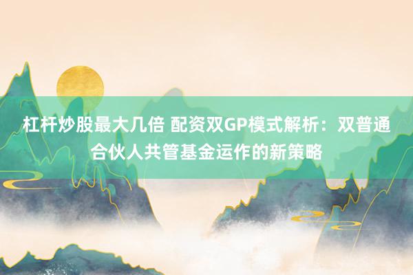 杠杆炒股最大几倍 配资双GP模式解析：双普通合伙人共管基金运作的新策略