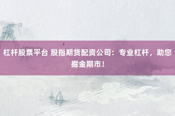 杠杆股票平台 股指期货配资公司：专业杠杆，助您掘金期市！